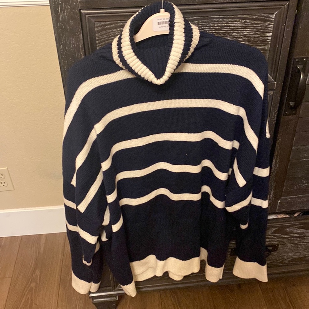 Top shop oversize navy and cream turtleneck sweater
